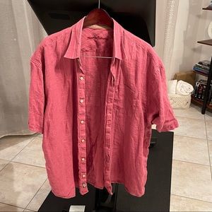 TOMMY BAHAMA Red Linen Embroidered Short Sleeve Casual Button-Down Shirt - XXL